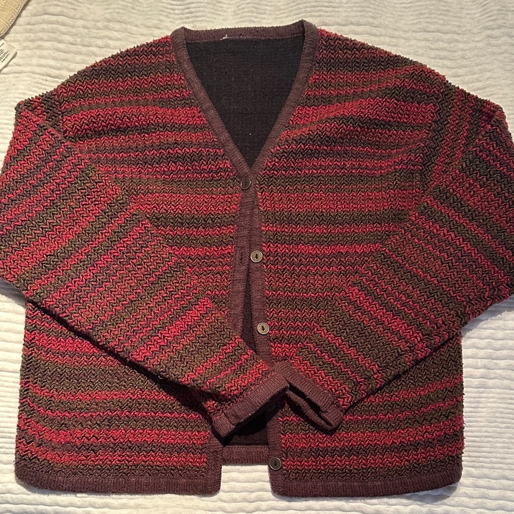 Vintage Style Red and Green Knit Cardigan